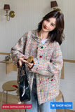 Loose Retro Sweet Colors O-Neck Tweed Jacket