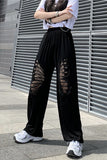 Loose Butterfly Hole Pattern Long Pants