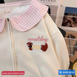 Long Sleeve Cute Plaid Peter Pan Collar Zipper Sweatshirt
