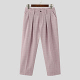 High Waist Casual Plaid Men Ankle Pants