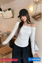 Long Sleeve Sexy Skew Collar Lace Patchwork Shirt