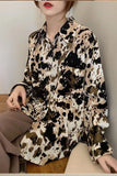 Long Sleeve Turn Down Collar Retro Pattern Blouse Shirt