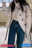 Loose Belted Woolen Blend Coat Jacket