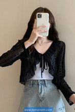 Long Sleeve Lace Up Semi Transparent Cardigan