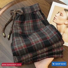 Loose Retro Plaid Drawstring Elegant Pants