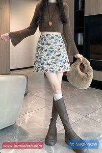 High Waist Butterfly Pattern Mini Skirts