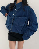 Long Sleeve Butterfly Pocket Denim Blouse Shirts