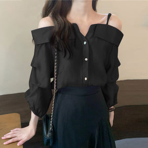 Long Sleeve Sexy Off Shoulder With Straps Blouse Shirt