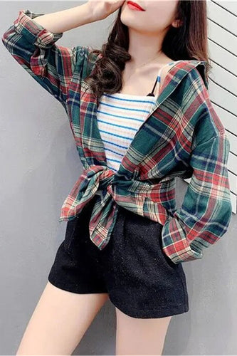 Long Sleeve Classic Plaid Colors Loose Shirt