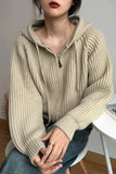 Long Sleeve Zip Up Hooded Knitted Sweater