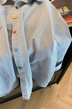 Long Sleeve Colorful Buttons Striped Denim Blouse Shirt