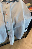 Long Sleeve Colorful Buttons Striped Denim Blouse Shirt