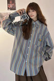 Long Sleeve Vintage Striped Blouse Shirt