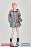 Long Sleeve Loose Plaid Pattern Hooded Shirt