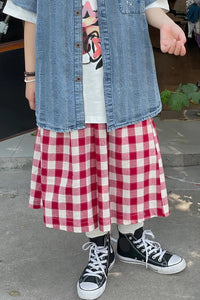 High Waist Red Plaid Loose Pants