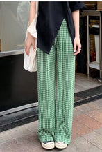 Loose Casual Green Plaid Long Pants