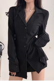 Long Sleeve Retro Striped Office Blouse Shirt
