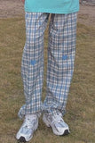 Casual Heart Embroidered Long Plaid Pants