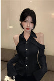 Long Sleeve Sexy Off Shoulder Backless Blouse Shirt