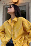 Long Sleeve Yellow Retro Striped Blouse Shirt