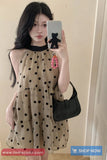 Loose Halter Retro Polka Dot Pattern Mini Dress