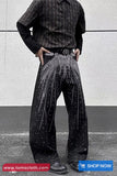 Vintage Rhinestone Pattern Gothic Grunge Men Black Jeans Pants