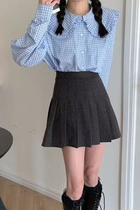 Long Sleeve Plaid Pattern Peter Pan Collar Blouse Shirt