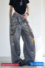 High Waist Vintage 3D Printed Loose Jeans Pants