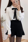 Long Sleeve Cute Bow Elegant Blouse Shirt