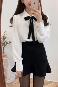 Long Sleeve Cute Bow Elegant Blouse Shirt
