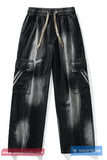 Elastic Waist Flap Pockets Men Denim Pants