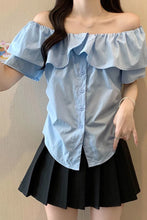 Slash Neck Ruffles Style Elegant Blouse Shirt