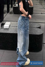 Unique Irregular Pocket Button Ripped Denim Pants