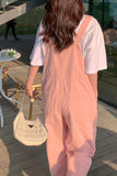 Light Pink Casual Denim Jumpsuits