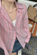 Long Sleeve Light Pink Striped Blouse Shirt