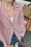 Long Sleeve Light Pink Striped Blouse Shirt
