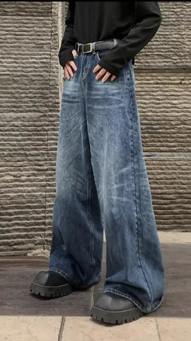 Loose Retro Washed Blue Denim Jeans Pants