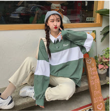 Long Sleeve Collar Big Striped Sweatshirt