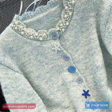 Long Sleeve Ocean Theme Buttons Cardigan Sweater