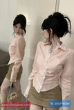 Long Sleeve Turn Down Collar Lace Trim Elegant Blouse Shirt