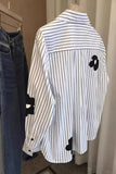 Long Sleeve Striped Combine Floral Casual Blouse Shirt