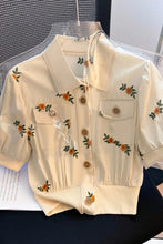 Puff Sleeve Turn Down Collar Flower Embroidered Shirt
