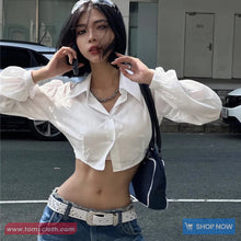 Sexy Puff Sleeve Hollow Out Cropped Blouse Shirt