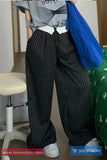 Loose Elegant Black Striped Office Pants
