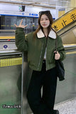 Long Sleeve Lamb Wool Lapel Collar Zipper Jacket