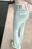 Lace Spliced Waist Long Jeans Pants