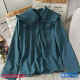 Long Sleeve Drawstring Collar Elegant Office Blouse Shirt