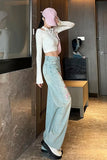 Vintage Flower Embroidered Long Jeans Pants