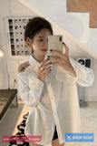 Long Sleeve Off Shoulder Turn Down Collar Blouse Shirt