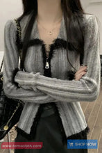 Long Sleeve Retro Lapel Collar Zipper Cardigan Sweater